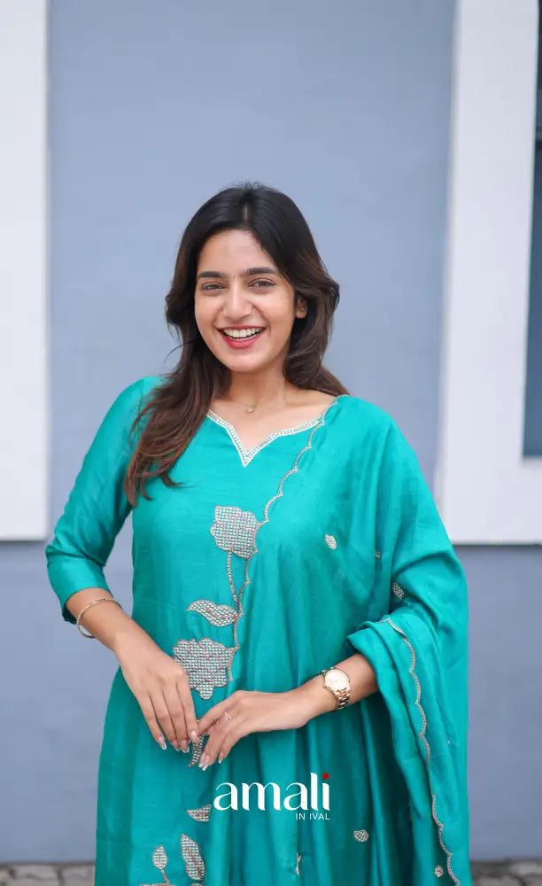Nakshatra Georgette Salwar - Teal Green salwar